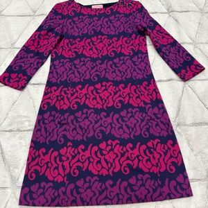 Lilly Pulitzer Sweater Mini Dress Tunic Blue Purple Pink Floral 3/4 Sleeve XS